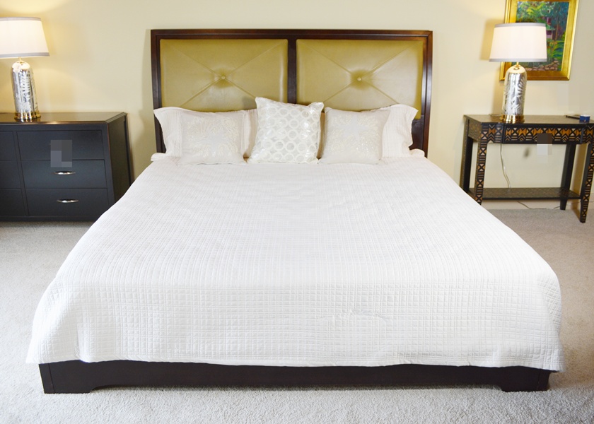 King Size Leather Upholstered Headboard and Bed Frame EBTH